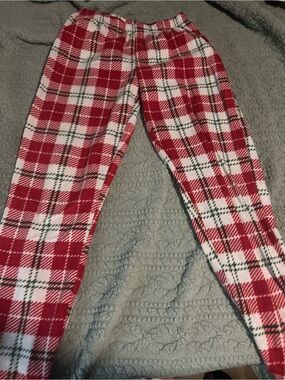Girls Red Plaid Fleece Joggers with Elastic Waist